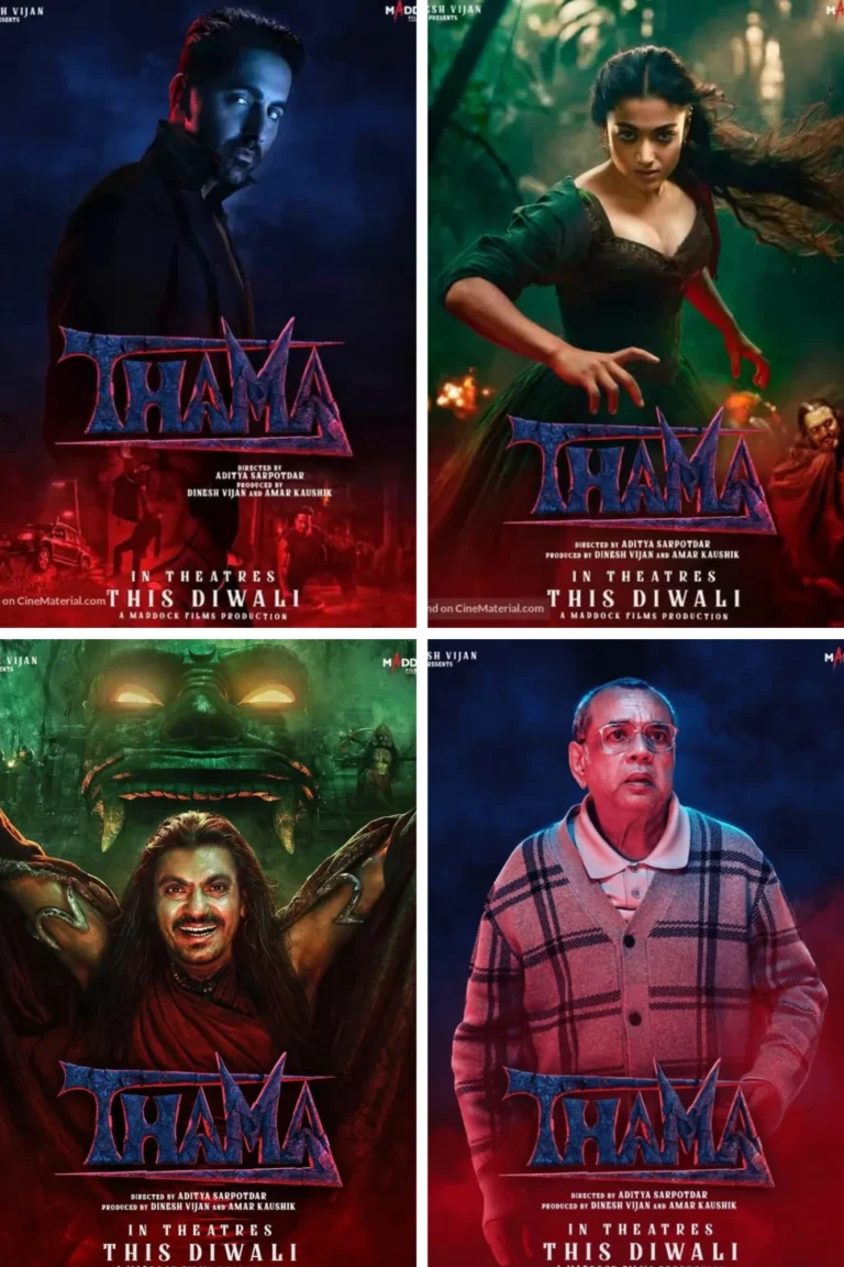 Thama First Look Poster Ayushmann Khurrana as Alok, Rashmika Mandanna as Tadaka, Nawazuddin Siddiqui as Yakshasan, Paresh Rawal as Mr. Ram Bajaj Goyal