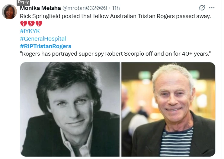 fans on death of tristan rogers on X
